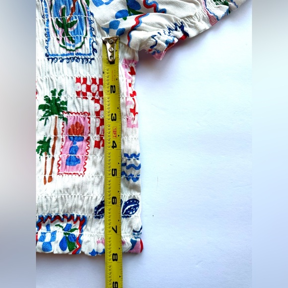 Monteau White CropTop Linen Blend Women’s Sz Medium Colorful print‎ NWT - Picture 8 of 8